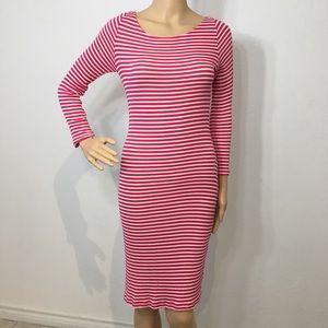 Rachel Pally Pink & White Horizontal Slim Stripe Bodycon Dress